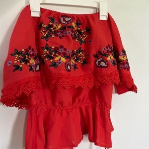 Off shoulder embroider women shirt